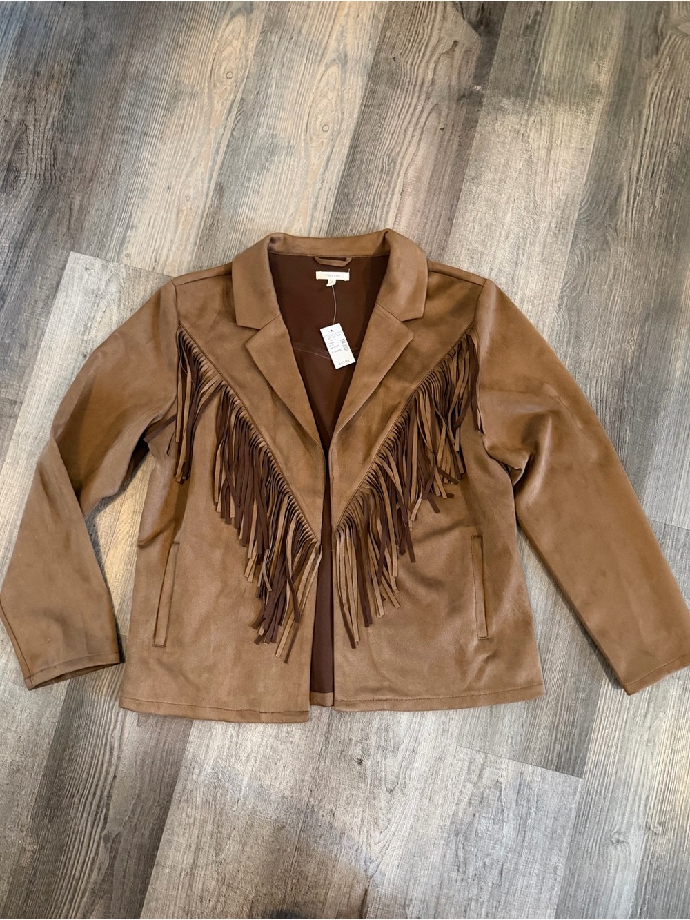 Women’s Fringe Faux Suede Jacket - Brown